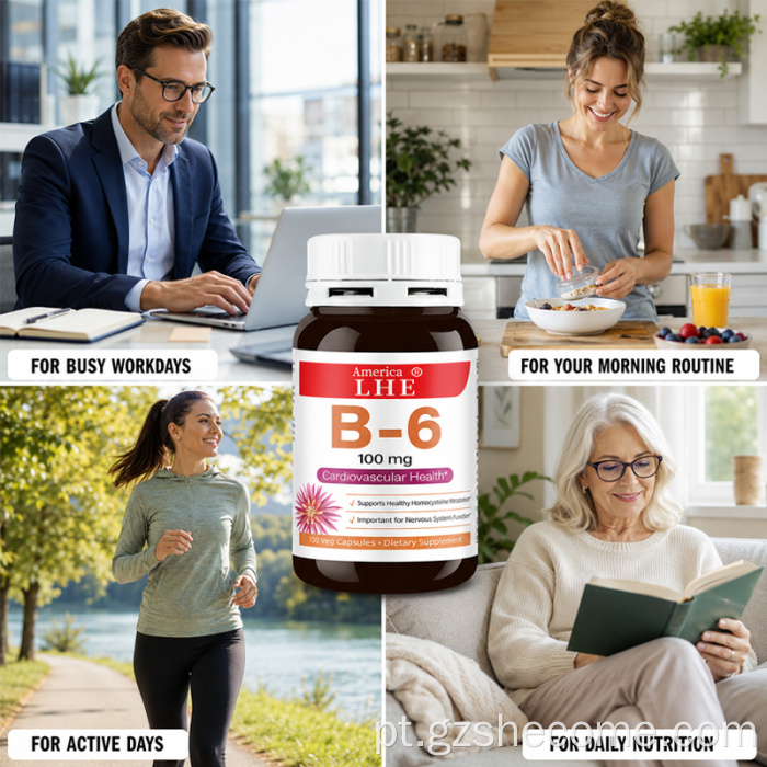 Shecome Vitamina B6 Cápsulas Sistema Nervoso Saúde Cardíaca